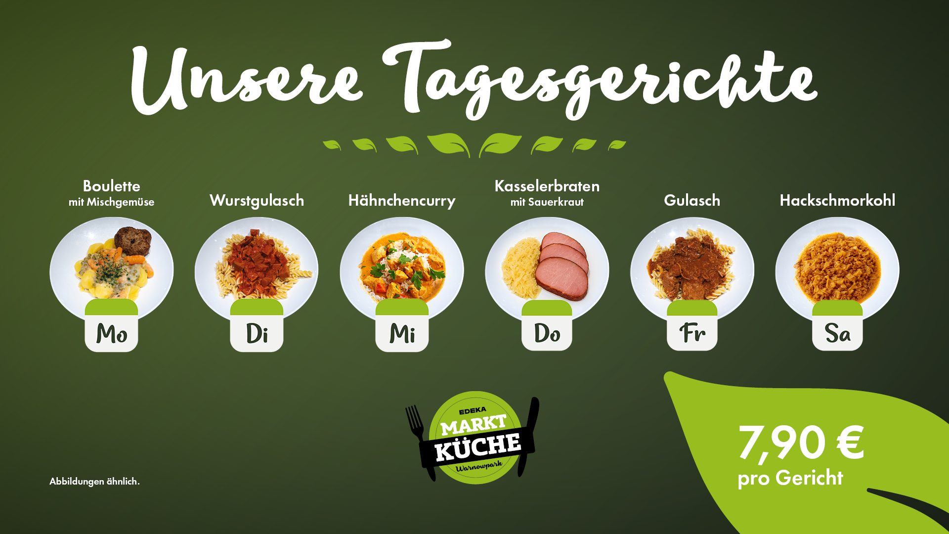Wochenplan der Marktküche 2025/2026 für die Kalenderwochen 43, 49, 03 und 09.