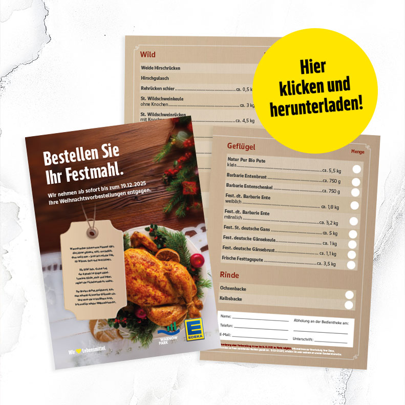 E center Warnow Park Flyer für Weihnachtsvorbestellungen